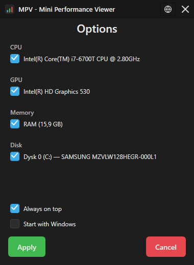 MPV - Mini Performance Viewer — zrzut ekranu 4 z 4